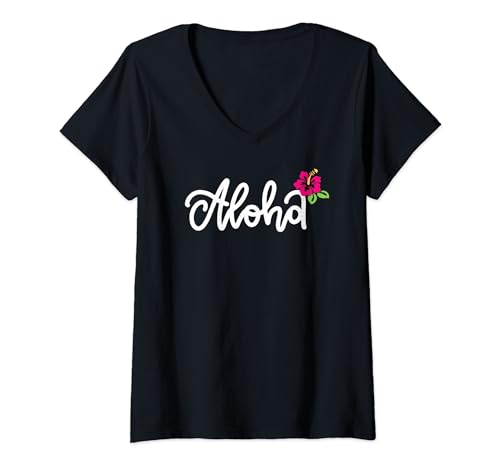 Aloha Hawaiianischer Hibiskus Blume Urlaub Frauen Mädchen Reise T-Shirt mit V-Ausschnitt Aloha Hawaiianischer Hibiskus Blume Urlaub Frauen Mädchen Reise T-Shirt mit V-Ausschnitt von Aloha Hawaii Hawaiian Tropical Beach Vacation Tees