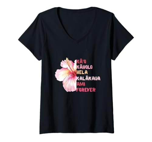 Damen Hawaiihemd für Damen Hula Dancer Hula Steps Hibiskus T-Shirt mit V-Ausschnitt von Aloha Hawaiian Hula Dancer Gifts