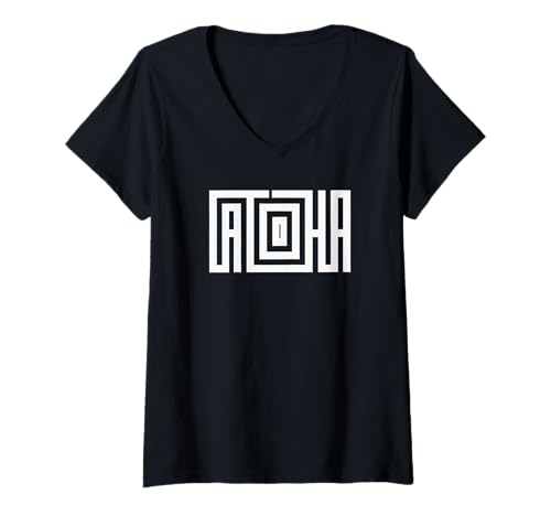 Damen Aloha Hawaii Versteckte Botschaft Optische Täuschung Hawaiianische Insel T-Shirt mit V-Ausschnitt von Aloha Local Hawaiian Hawaii Island Beach Tees