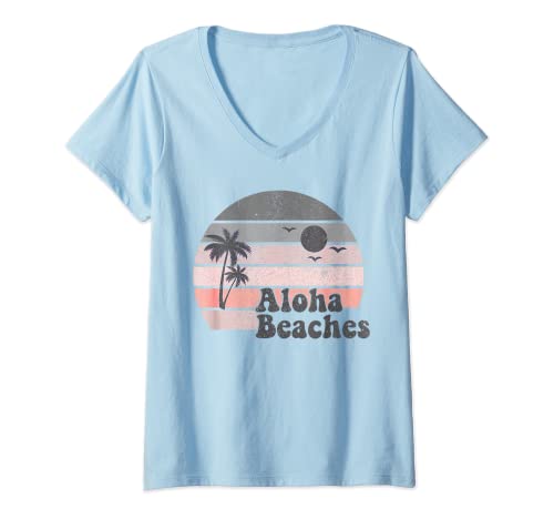 Damen Aloha Strände, Sommer California Hawaii Stil und Vibe T-Shirt mit V-Ausschnitt von Aloha beaches, summer California Hawaii style