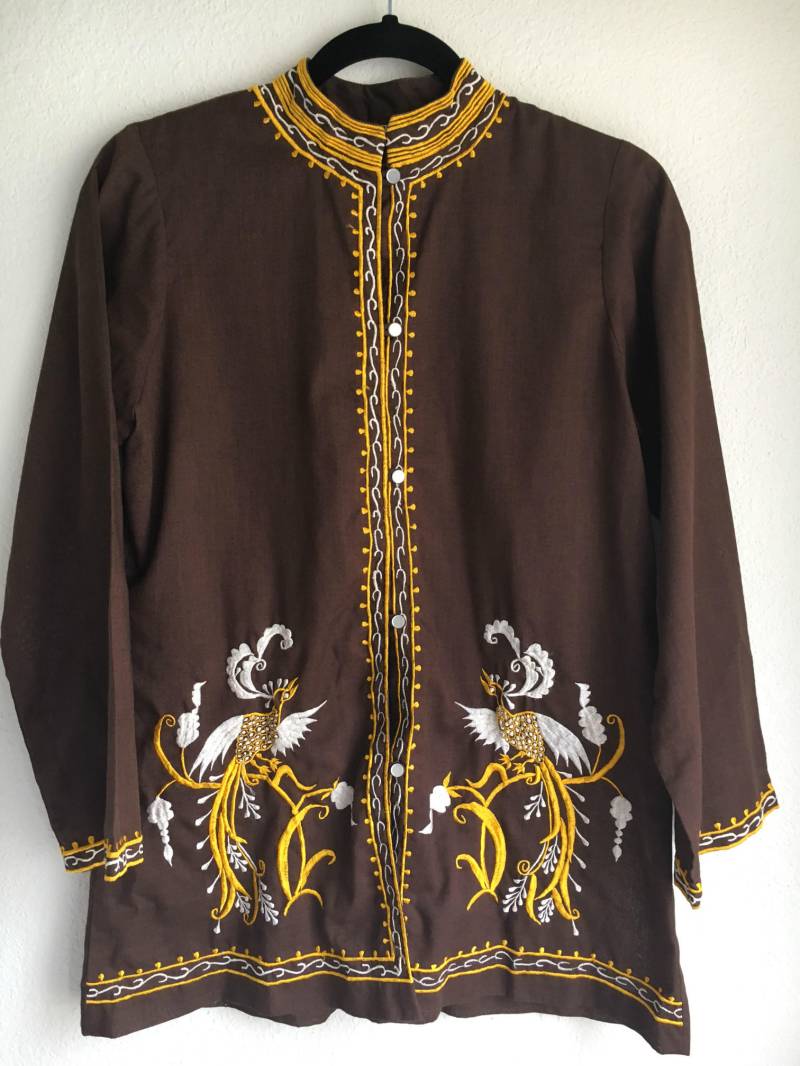 Vintage Braun Und Gold Bestickte Kaftan Button Up Top Bluse Ethno Sz Large von AlohaGypsyVintage