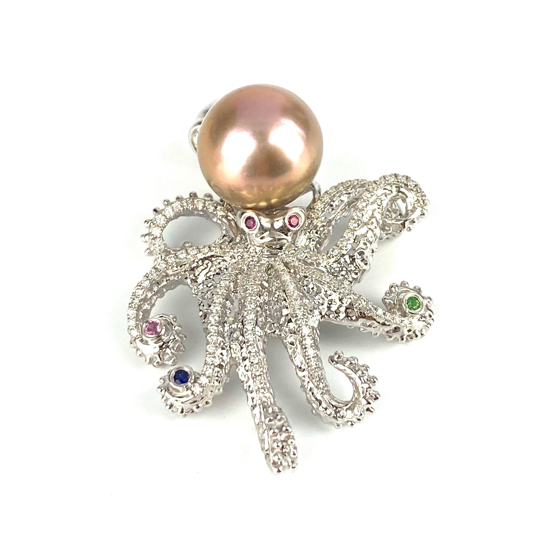 Wunderschöne 14K Weißgold Octopus 12.15mm Perlen Anhänger Mit Edelsteinen Wunderschöne 14K Weißgold Octopus 12.15mm Perlen Anhänger Mit Edelsteinen von AlohaPearlsHawaii