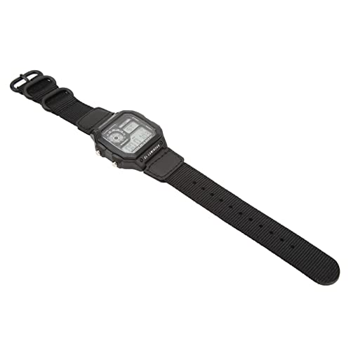 Alomejor Canvas -Gurt Leuchtend wasserdichte Multi -Funktion Digital Chronograph Watch Retro Style Electronic Watch (Black) von Alomejor
