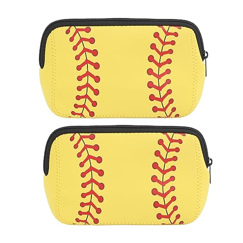 Baseball-Tasche, wasserdichte Make-up-Tasche mit Baseball-Aufdruck, 2 Stück, Kompakt, Vielseitig, Neopren für Sport (Gelb) von Alomejor