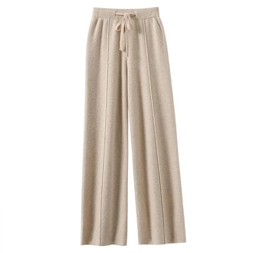 Alonepat Damen Bleistifthose Aus 100% Merinowolle Dicke Warme High End Kaschmir Strickhose Mit Weitem Bein Beige M von Alonepat