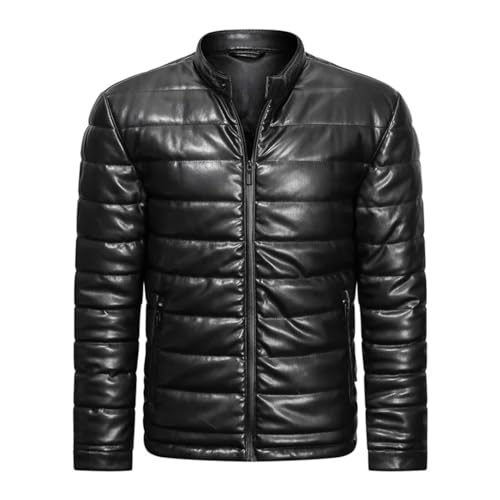 Alonepat Männer Herbst Und Winter PU Leder Baumwolle Jacke Schwarz Stehkragen Daunen Baumwolle Jacke Motorrad Jacke Black L von Alonepat