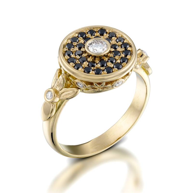 Diamant Kreis Ring Verlobungsring Goldring Black Diamond Ringe Im Jugendstil von AloniJewelry