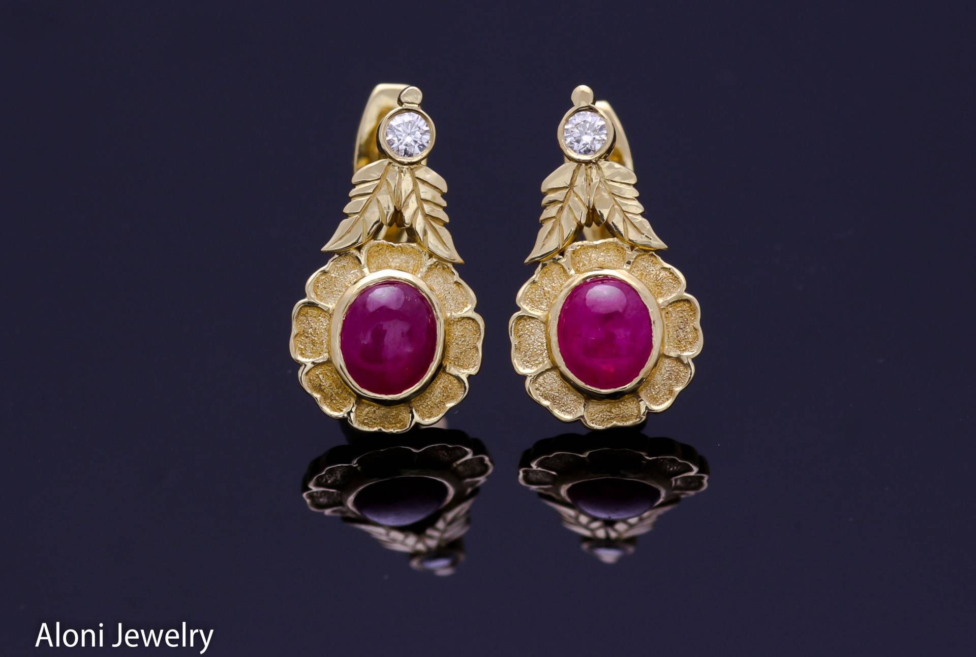 Gold Ohrringe, Diamant Rubin Tropfen 18K Baumeln, Ohrringe Hochzeit von AloniJewelry