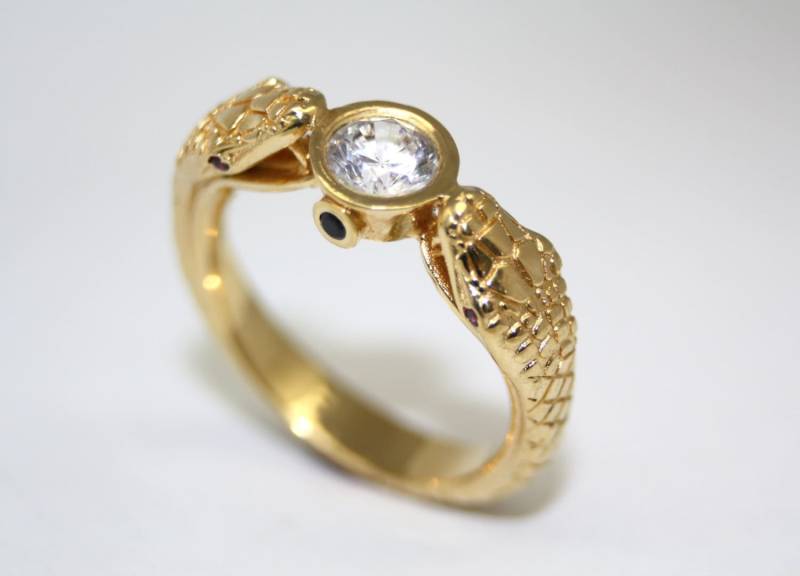 Schlangenring, Diamantring, Goldring, Zarter Ring, Doppelschlangenring von AloniJewelry