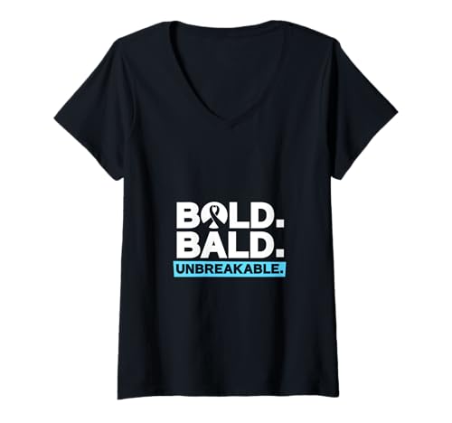 Damen Glatze mit Mut - Unzerbrechlich stark T-Shirt mit V-Ausschnitt Damen Glatze mit Mut - Unzerbrechlich stark T-Shirt mit V-Ausschnitt von Alopecia Areata Awareness Designs