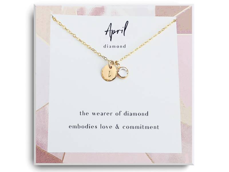 April Geburtsstein Swarovski Halskette - Bergkristall Halskette, Heilstein Chakra Geschenk Diamant Gold von Aloralinks