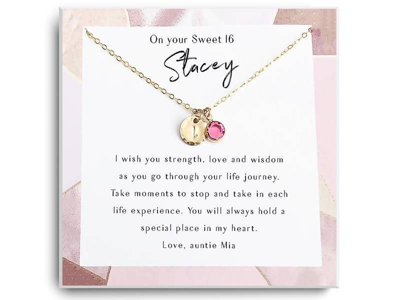 Süße 16 Geschenk Halskette - Geburtsstein 16. Geburtstag Mädchen Süßer Sechzehn Schmuck Gold, Silber von Aloralinks