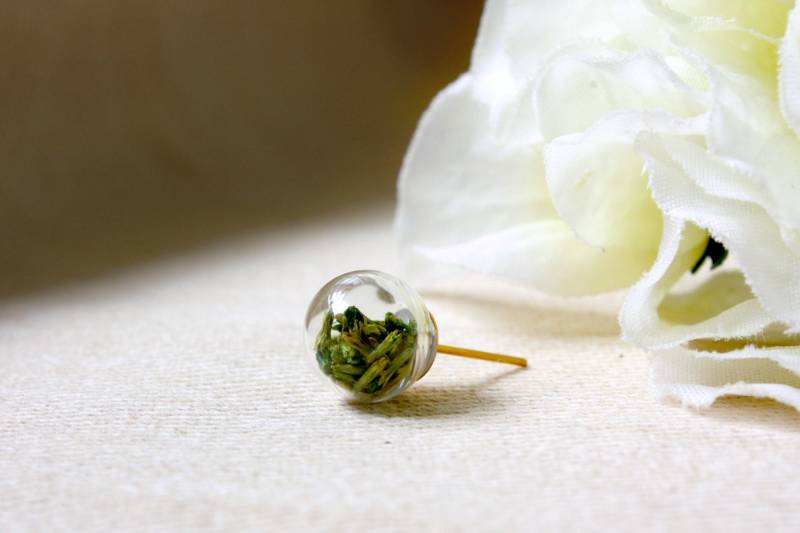 Natürliche Getrocknete Blumen Ohrstecker Glaskugel Ohrringe Echte Pflanzen Minimalist Gold Boho Chic Orb Kleine Zierliche von AlotssFlowerJewel