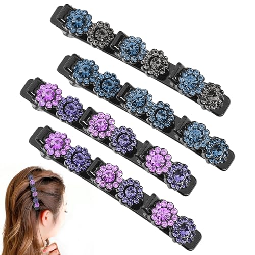 Alovez 4 Stück Kolibri Haarspange mit Kristallblume, Strasssteine Haarspange, Geflochtene Haarspangen, Elegante Haarstyling-Clips Strass-Haarspange für Damen und Mädchen von Alovez