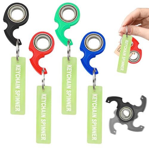 Alovez 4 Stück Schlüsselanhänger Spinner, Spinner Fidget Ring Spielzeug, Schlüssel Spinner, Sensorisches Spielzeug für Fingertraining Geeignet Kinder und Erwachsene von Alovez