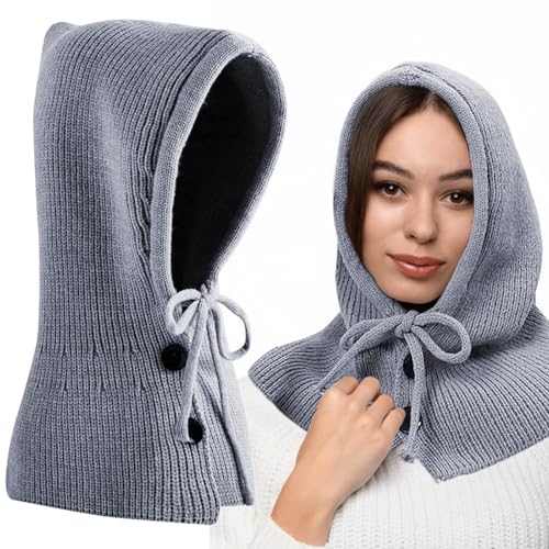 Alovez Winter Mützenschal Damen, Sturmhaube Winter Damen 2 in 1 Schal mit Kapuze, Multifunktionale Kapuzenschal Balaclava Strickmütze, Sturmhaube Warme Wintermützen für Outdoor Sportarten von Alovez