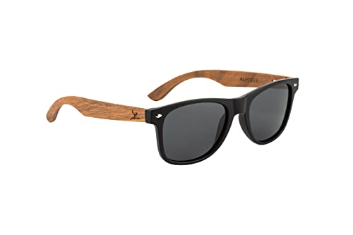 AlpDeer Holz Sonnenbrille Walnuss Damen und Herren UV400 Polarisiert (schwarz) von AlpDeer