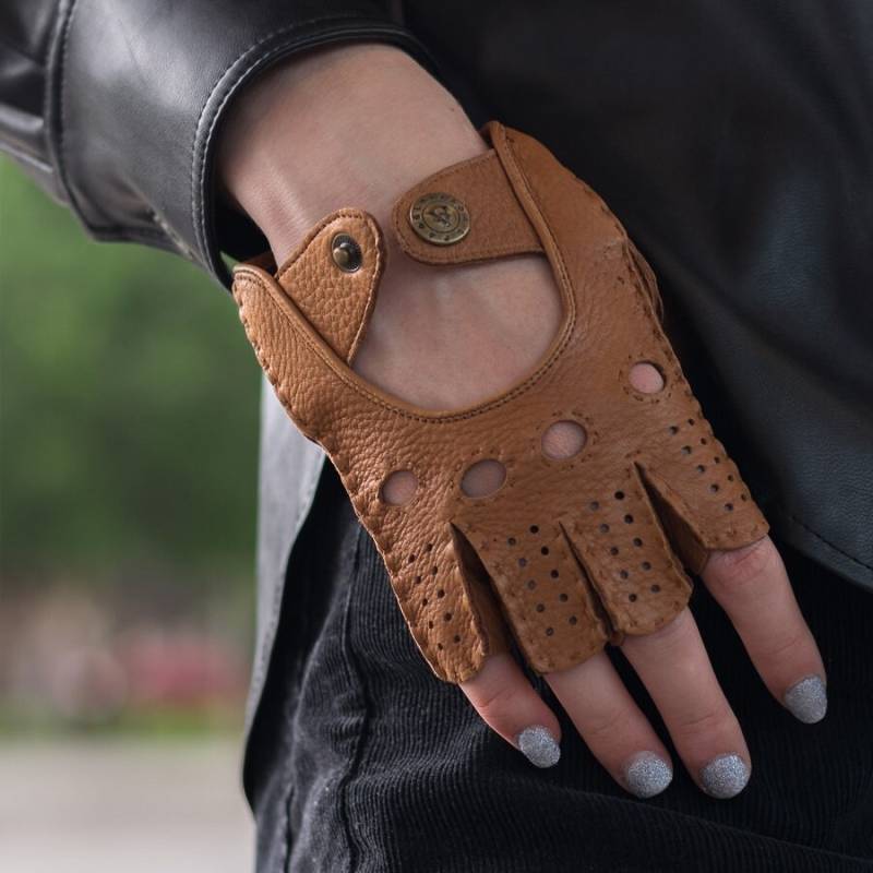 Fingerlose Damenhandschuhe - Cognac Aus Hirschleder von AlpaGlovesHU