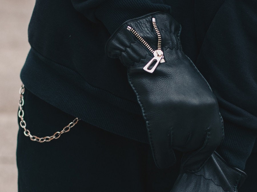 Herren Winter Handschuhe - Schwarz Mit Wolle Gefüttert Hirschleder von AlpaGlovesHU