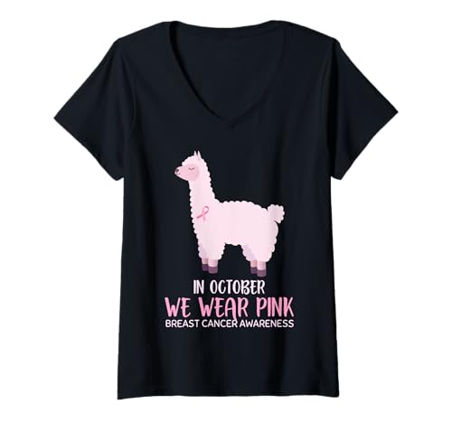 Damen Tragen Sie diesen Oktober Pink Alpaka Brustkrebs Bewusstsein Frauen T-Shirt mit V-Ausschnitt Damen Tragen Sie diesen Oktober Pink Alpaka Brustkrebs Bewusstsein Frauen T-Shirt mit V-Ausschnitt von Alpaca Breast Cancer Survivor Pink Outfit October