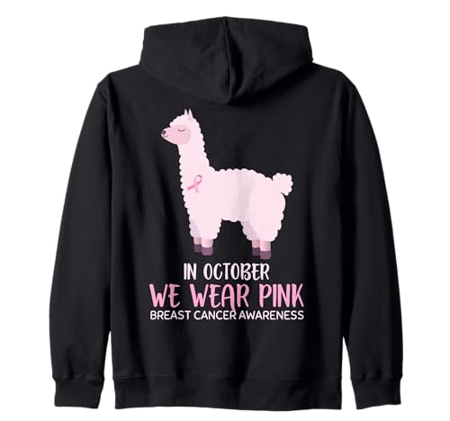 Tragen Sie diesen Oktober Pink Alpaka Brustkrebs Bewusstsein Frauen Kapuzenjacke von Alpaca Breast Cancer Survivor Pink Outfit October