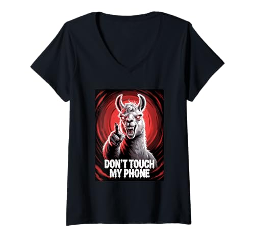 Damen Lama Angry Fass Mein Handy Nicht an T-Shirt mit V-Ausschnitt von Alpaca Cute & Furious Horror Art