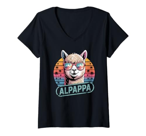 Damen Retro Vatertag Alpappa Cool Alpaka Liebhaber T-Shirt mit V-Ausschnitt Damen Retro Vatertag Alpappa Cool Alpaka Liebhaber T-Shirt mit V-Ausschnitt von Alpaca Dad Vibes By Alpappa Retro Apparel
