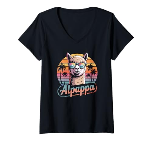 Damen Vatertag Alpappa Cool Alpaka Liebhaber Retro T-Shirt mit V-Ausschnitt Damen Vatertag Alpappa Cool Alpaka Liebhaber Retro T-Shirt mit V-Ausschnitt von Alpaca Dad Vibes By Alpappa Retro Apparel