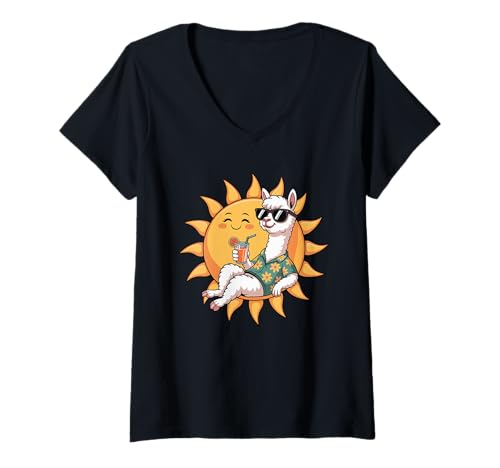 Damen Alpaka Sonnenbrille Alpakas T-Shirt mit V-Ausschnitt von Alpaca Lover Gifts