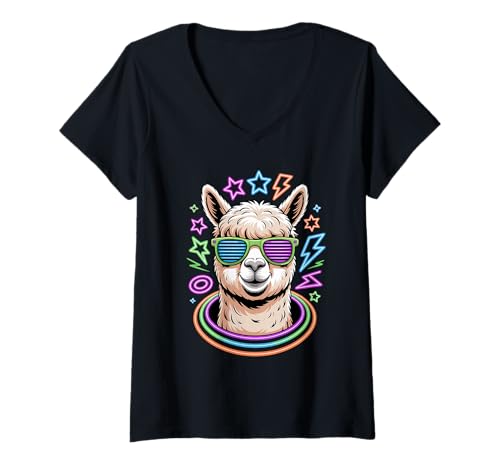 Damen Party Alpaka Sonnenbrille Alpakas T-Shirt mit V-Ausschnitt von Alpaca Lover Gifts