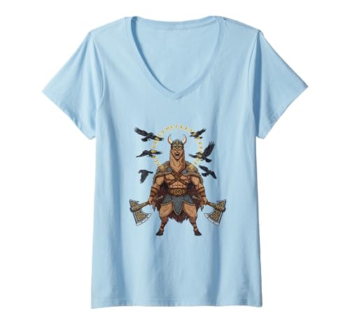 Damen Alpaka Wikinger Berserker nordischer Tierkrieger T-Shirt mit V-Ausschnitt Damen Alpaka Wikinger Berserker nordischer Tierkrieger T-Shirt mit V-Ausschnitt von Alpaca Viking Berserker Collection