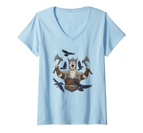 Damen Alpaka Wikinger Berserker nordischer Tierkrieger T-Shirt mit V-Ausschnitt Damen Alpaka Wikinger Berserker nordischer Tierkrieger T-Shirt mit V-Ausschnitt von Alpaca Viking Berserker Collection