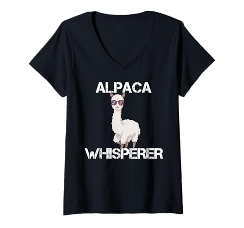 Damen Alpaka-Flüsterer T-Shirt mit V-Ausschnitt von Alpaca Whisperer Clothing