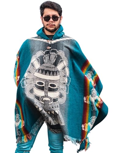Alpaca World Alpaka-Ponchos für Damen und Herren | Handgefertigt mit dem besten Baby-Alpakawollmaterial von ecuadorianischen Kunsthandwerkern., Blaue Huma-Maske, Einheitsgröße Alpaca World Alpaka-Ponchos für Damen und Herren | Handgefertigt mit dem besten Baby-Alpakawollmaterial von ecuadorianischen Kunsthandwerkern., Blaue Huma-Maske, Einheitsgröße von Alpaca World