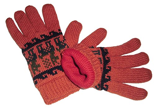 Alpacaandmore Doppelt gestrickte Handschuhe Fingerhandschuhe Alpaka Design Alpakawolle Einheitsgröße Rot, Unisex von Alpacaandmore