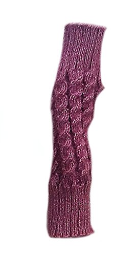 Alpacaandmore Kurze Damen Armstulpen fingerlose lange Handschuhe Zopfmuster Alpakawolle (flieder) von Alpacaandmore
