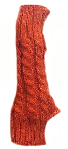 Alpacaandmore Kurze Damen Armstulpen fingerlose lange Handschuhe Zopfmuster Alpakawolle (orange) von Alpacaandmore