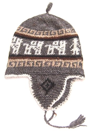 Alpacaandmore Original Peruanische Chullo Muetze Rustikale Alpakawolle Handgestrickt Grau von Alpacaandmore