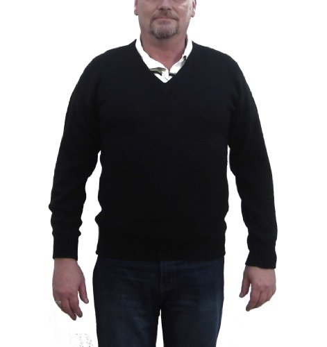 Alpacaandmore Schwarzer Herrenpullover Strickpullover V-Ausschnitt Peruanische Alpakawolle (Large) von Alpacaandmore
