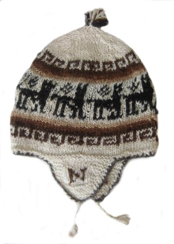 Alpacaandmore Traditionelle Unisex Chullo Mütze Strickmütze naturbelassene Alpakawolle handgestrickt (beige) von Alpacaandmore