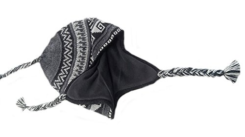 Alpacaandmore Unisex Chullo Mütze Strickmütze Alpakawolle dick gestrickt grau mit Vlies gefüttert Inka Muster Einheitsgröße von Alpacaandmore