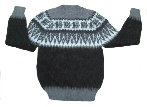 Alpacaandmore Unisex Kinder Pullover Natur Alpakawolle handgestrickt Kinder 4-6 Jahre (5 Jahre, schwarz/grau) von Alpacaandmore