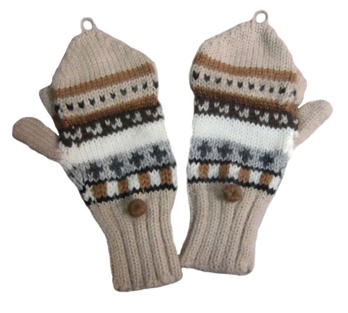 Alpacaandmore Unisex beige Fäustlinge umklappbare Kappe fingerfrei tippen Alpakawolle von Alpacaandmore