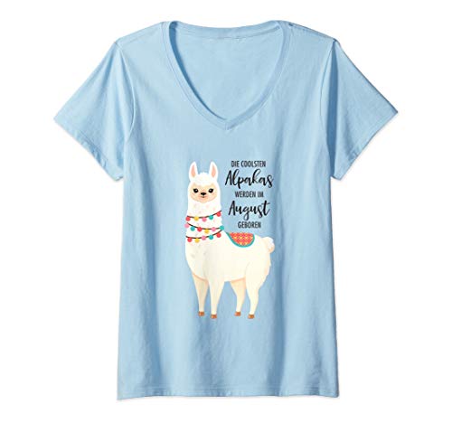 Damen Geburtstag - Die Coolsten Alpacas Werden Im August Geboren T-Shirt mit V-Ausschnitt von Alpaka Lama Geburtstag