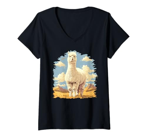 Damen Alpaca Alpakas Alpaka T-Shirt mit V-Ausschnitt von Alpakas Alpaka Geschenk Shop