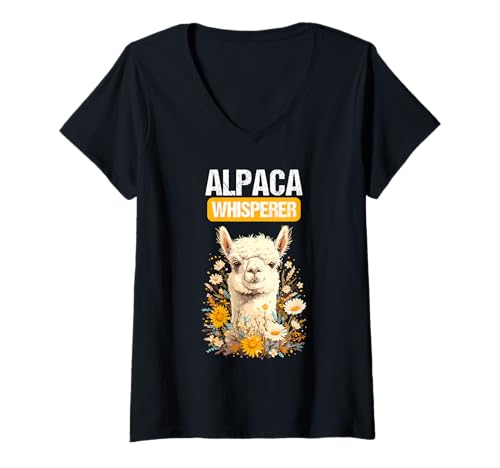 Damen Alpaca Alpakas Alpaka Whisperer T-Shirt mit V-Ausschnitt von Alpakas Alpaka Geschenk Shop