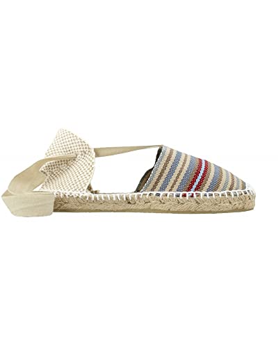 ALPARGATUS Flache Valencianische Espadrilles mit Streifenmuster und Bandverschluss (Schuhe handgefertigt in Spanien), Hellblau, 39 EU von Alpargatus