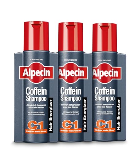 Alpecin Coffein-Shampoo C1-3 x 250 ml - Gegen erblich bedingten Haarausfall | Fühlbar mehr Haar | Stärkt Haarwurzeln und Haarwuchs | Haarpflege für Herren made in Germany von Alpecin