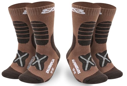 Premium Wandersocken aus Merino Wolle - [2 Paar] - Profi Trekkingsocken zum Wandern - Outdoor Socken für Damen, Herren & Kinder - Warme Merino Wandersocken - Funktionssocken - (Braun, 43-48) von Alpen Bears