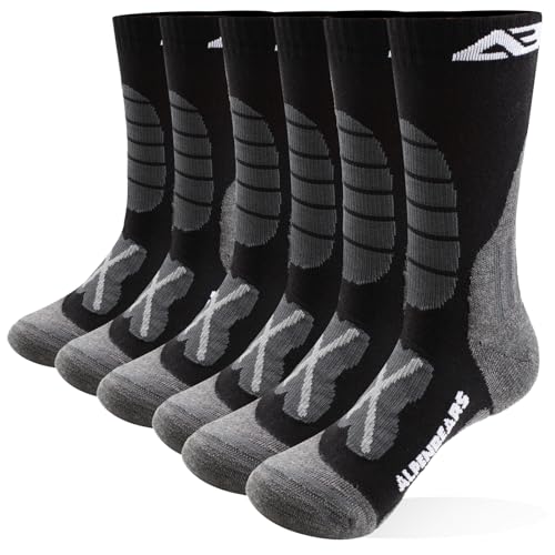 Premium Wandersocken aus Merino Wolle - [3 Paar] - Profi Trekkingsocken zum Wandern - Outdoor Socken für Damen, Herren & Kinder - Warme Merino Wandersocken - Funktionssocken - (Black, 39-42) von Alpen Bears